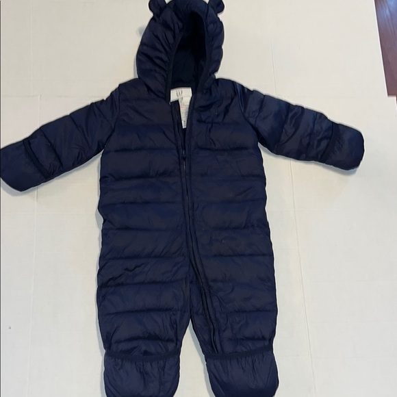 Gap-6-12 months baby-navy blue-fully lined, hooded, quilted shell, snowsuit. - Picture 1 of 12